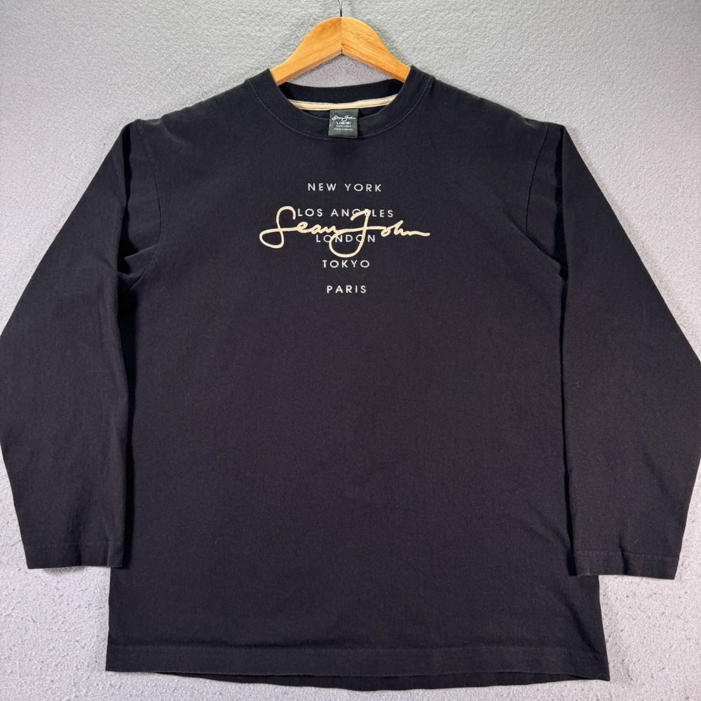 Vintage Sean John Long Sleeve Shirt Youth Large 16-18 Black Logo Classic Y2K